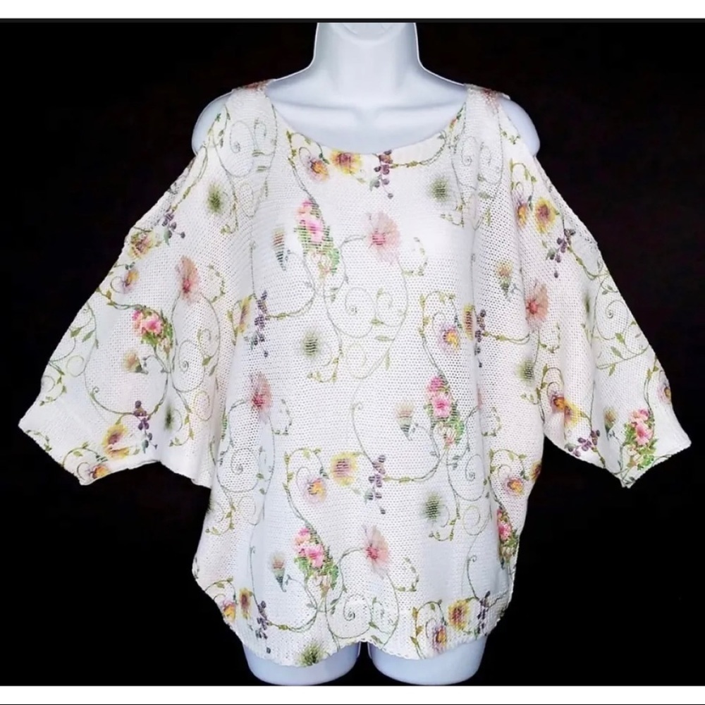 Luisa Ricci Womens Sz S Floral Sheer Cold Shoulder Batwing Sweater ITALY